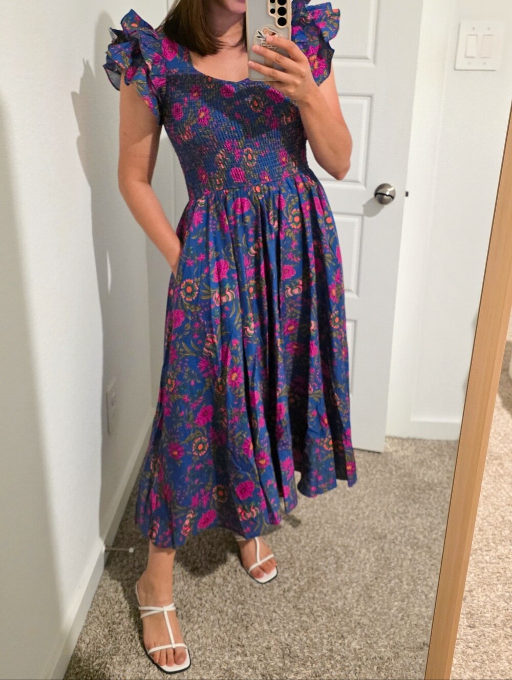 Ivy City Co Hattie Dress in Floral Blue Like NEW